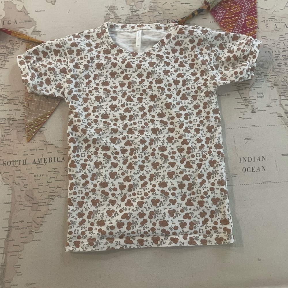 Rylee + Cru Cream Tee with Brown Floral Pattern